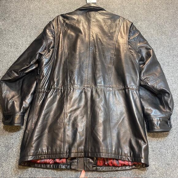Vintage 90s Barcelino Black Leather Car Coat Men 42 Overcoat Soft Lamb MidLength - Picture 4 of 12
